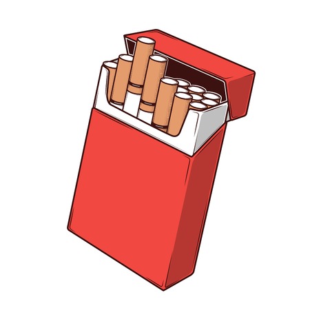 Close-up cigarettes in a red packet isolated on a white background. のイラスト素材