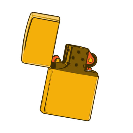Golden zippo lighter isolated on a white background. Color line art. Retro design. Vector illustration.のイラスト素材
