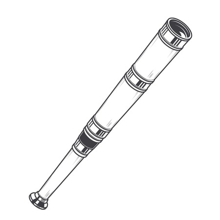 Antique Spyglass isolated on a white background. Monochromatic line art. Retro design. Vector illustration.のイラスト素材