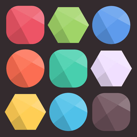 Flat Background Faceted Shapes for Icons. Simple colorful diamond figures for web design. Modern trendy design. Vector illustration.のイラスト素材