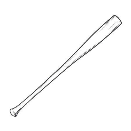 Baseball Bat isolated on a white background. Sports equipment. Monochromatic line art. Retro design. Vector illustration.のイラスト素材
