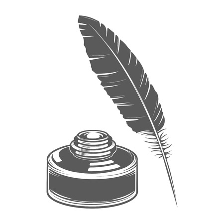 Feather pen and ink isolated on white backgroundのイラスト素材