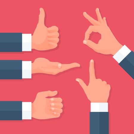 Men Hands Icons Set. Flat Style with Long Shadows. Clean Design. Vector Illustration.のイラスト素材