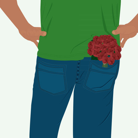man in blue pants with a bouquet of flowers in your pocket