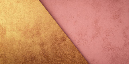 Two contrasting surfaces meet at an angle, showcasing a warm gold texture alongside a soft pink background, creating a visually striking design perfect for various creative projects.の素材