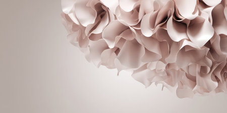 A delicate arrangement of soft pink ruffled petals hangs above a light background, creating an elegant and calming atmosphere, perfect for decor or artistic inspiration.の素材