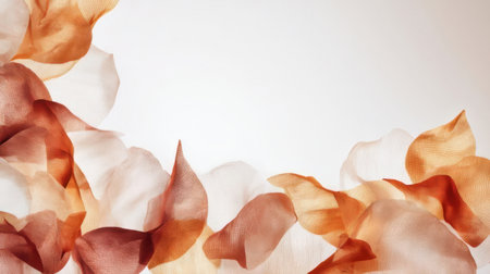 Delicate petals in shades of peach and cream flow gracefully across a light background, adding a touch of warmth and elegance to the scene.の素材