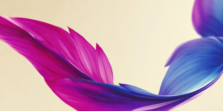 A blend of vibrant pink and blue feathers elegantly swirls together, creating an abstract composition that showcases the beauty of flowing lines and colors.の素材