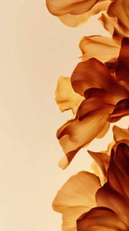 Richly colored flower petals in shades of brown and orange are elegantly arranged against a soft background, creating a warm and inviting atmosphere.の素材