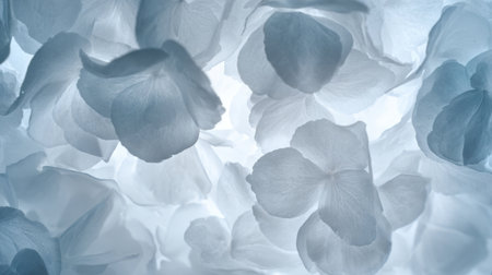 Delicate blue flower petals gently arranged on a light surface create an elegant and calming visual scene filled with natural beauty.の素材