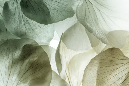 Light passes through translucent petals, showing gentle colors and fine details. This tranquil scene invites calm and reflection in a natural setting.の素材