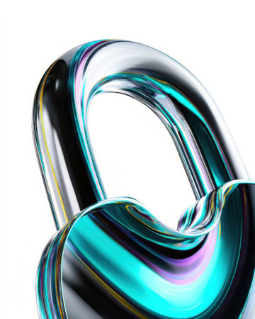 A vibrant, abstract representation of a lock shape with smooth curves and bright colors. The design features shades of blue, green, and hints of yellow, creating a dynamic visual effect.の素材