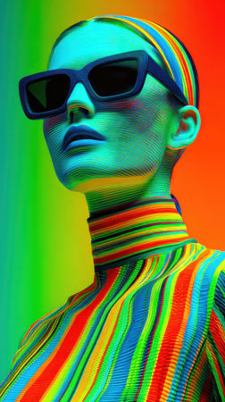 Vivid fashion portrait showcasing vibrant colors and patternsの素材