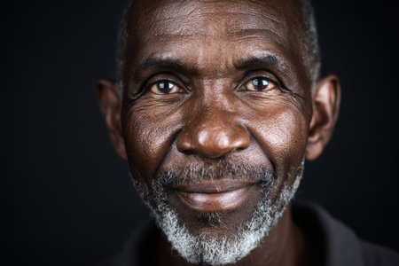 Elderly man smiling warmly with a friendly expressionの素材