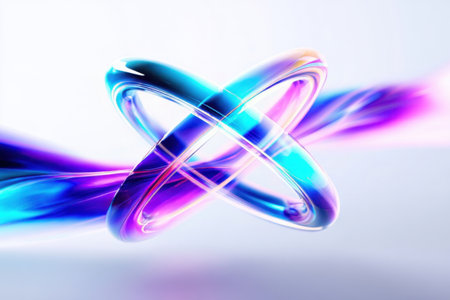 This artwork features interwoven, flowing shapes in vibrant colors. Soft light creates a dynamic visual effect, giving a sense of motion and depth to the composition.の素材