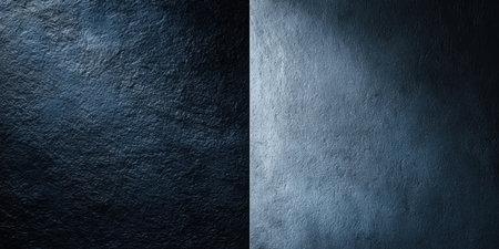 Two contrasting wall surfaces showcase a blend of dark and light textures. The dramatic lighting emphasizes their unique patterns, creating a striking visual effect.の素材