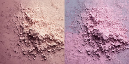 Soft pink powder is spread across a light surface, forming interesting shapes and textures. The subtle variations in color add depth and beauty to the scene.の素材