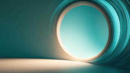 Intricate patterns swirl around a glowing circle, casting soft light in a serene environment, evoking feelings of calmness and tranquility during early morning hours.の素材