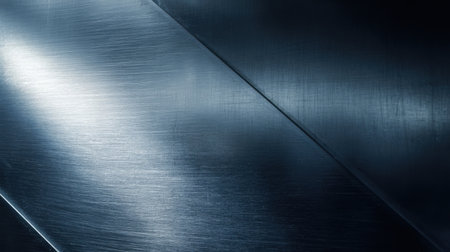 Soft reflections dance across a polished metal surface under bright light, showcasing sleek lines and textures that create an industrial yet artistic vibe in a modern setting.の素材