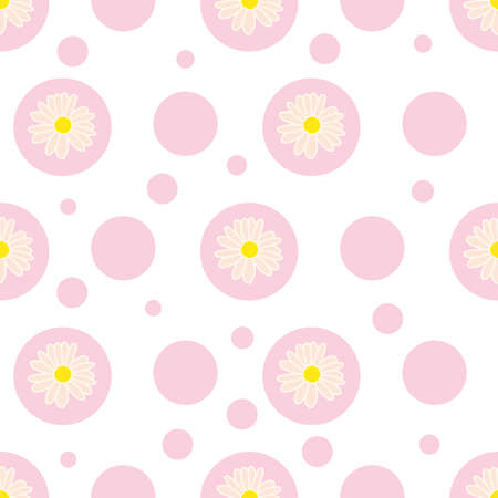 Pink dots circles pink flowers stripes seamless pattern background designのイラスト素材