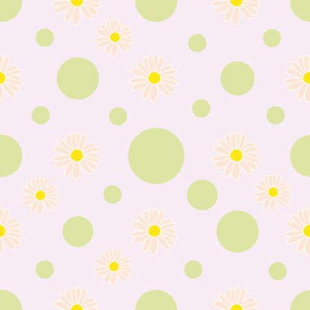 Green dots circles pink flower stripes seamless pattern background designのイラスト素材