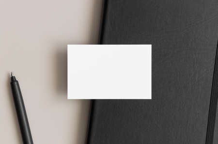 White business card mockup 85x55mm with. Workspace concept.の写真素材