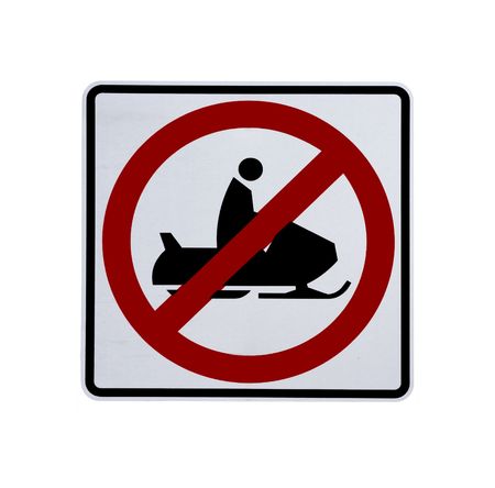 no snowmobiles sign on a white backgroundの写真素材