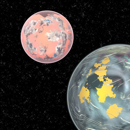 two large planets on a star background