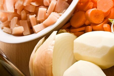 getting ready to make chicken noodle soupの写真素材