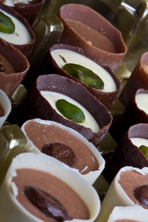 fancy box of chocolate candies white dark and milk 