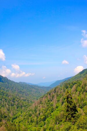 smoky mountains hazy blue skies and the smoke or fog lineの写真素材