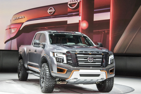 DETROIT - JANUARY 17 :The 2017 Nissan Titan Pickup truck at The North American International Auto Show January 17, 2016 in Detroit, Michigan.のeditorial素材