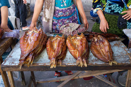  Sale dried fishes on the streetのeditorial素材