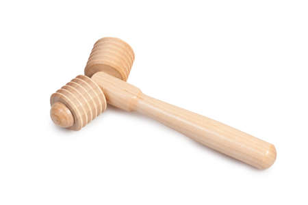 Wooden roller massager on white backgroundの写真素材