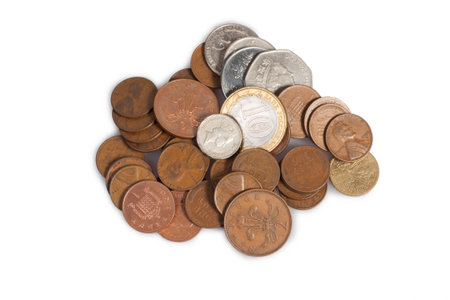 Heap of coins on white background