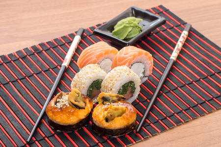 Sushi rolls with sticksの写真素材
