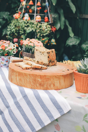 Homemade High fiber natural health food Sliced rye bread on cutting board. Whole grain rye bread...