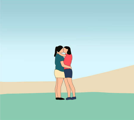 Couple lesbian women kissing with love in nature. Love, feeling, lgbt concept.のイラスト素材