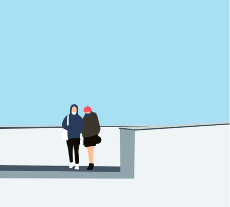 Two friends having a casual chat while walking on street. Concept of arguing girls, female...