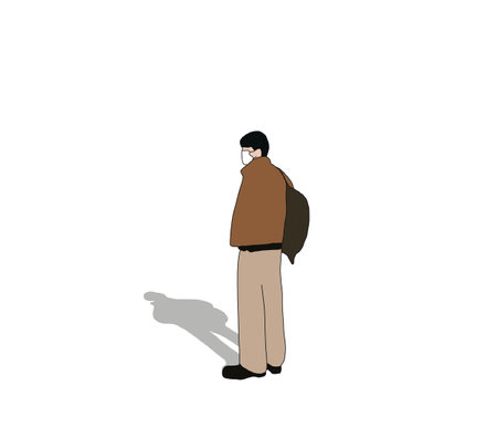 Back to school, studying on covid-19, education and university life concept. Happy handsome asian male student with backpack. Covid-19, preventing virus, and social distancing at university concept.のイラスト素材