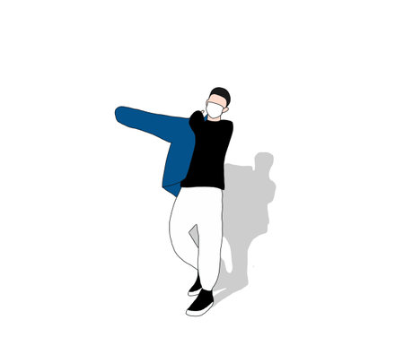 Man wearing protective face mask take off wearing Winter Clothes. Protection against contagious disease, coronavirus, covid-19.のイラスト素材