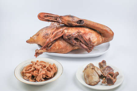 Steamed duck, chinese food on white background. Thai name is Pedpalow for Offering Sacrifices On Chinese New Yearの写真素材