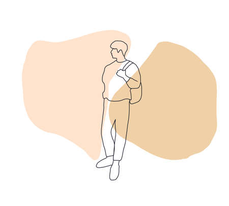 Hand drawn line man with bag portrait minimal geometric portrait illustration for fashion design, printing, fabric, fabric, wallpaper. Vector concept art.のイラスト素材