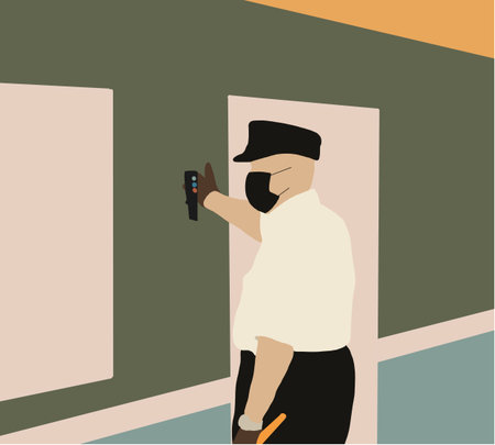 Duty railroader, officer in face mask