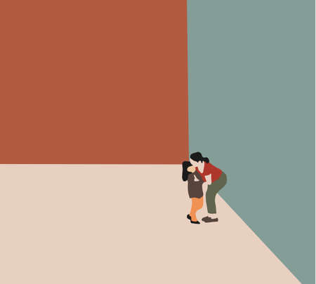 Mom kisses Cute little girl. Mother's day concept. Parent and child. Mom hugging her daughter with a lot of love and tenderness. Cartoon flat isolated vector design.のイラスト素材