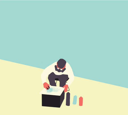 Street Artist. Unrecognized talent with his artistic piece. Sketching his beautiful city with his experience. Cartoon Colorful Vectorのイラスト素材