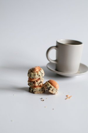 Cookies with cashew nut on white background. Thai Cereals cookies sometime called Singapore cookies.