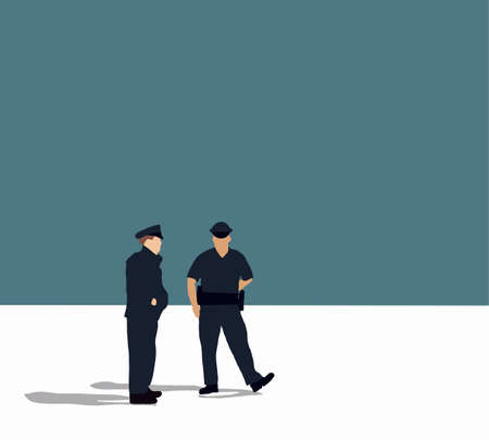 Police office couple in the uniform standing on street vector illustration. Professional occupation.のイラスト素材