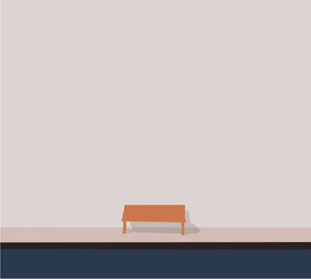 Wooden bench near wall on street, cartoon style, Sign, Lighting Equipment, Billboard, Advertisement, Large blank billboard on a street wall. Vector illustrationのイラスト素材