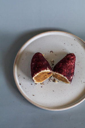 Baked sweet potato, made from mochi bread with Purple Sweet Potato inside. Food photography concept...